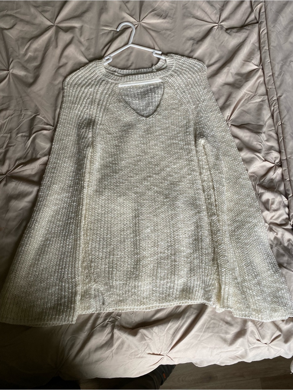 Pink Rose Cream Open-Back Crew Knit Sweater